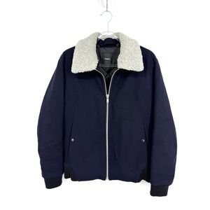 Theory Wool Cashmere‎ Blend Melton Bomber Jacket Sherpa Collar Cozy Cabin Rustic